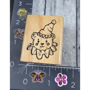 Embossing Arts Teddy Bear Clown Rubber Stamp Wood #S49